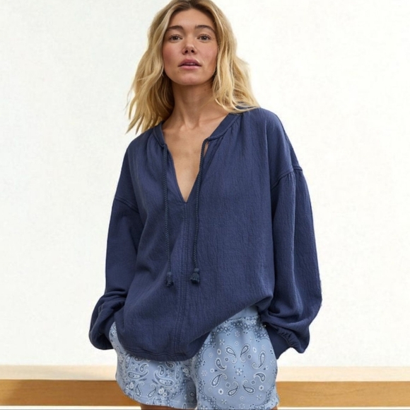 New!  Aerie Navy Crinkle Sweatshirt XL – Cozy Fall Essential - Picture 7 of 7